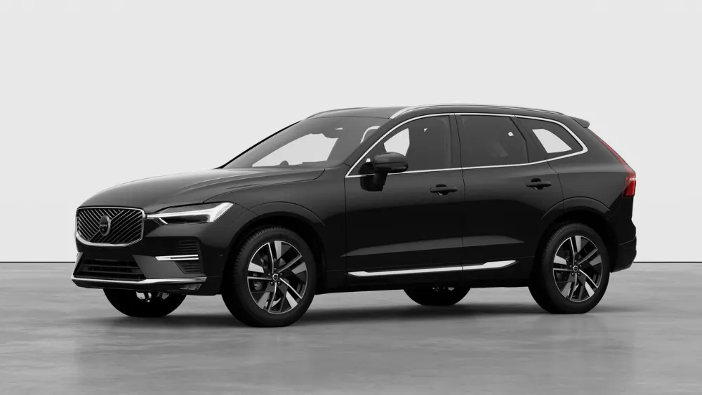 Volvo XC60 màu đen nhìn nghiêng trên nền xám